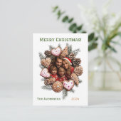 フェスティバルジンジャーブレッド写真パーソナライズされたクリスマス シーズンポストカード (スタンド正面)