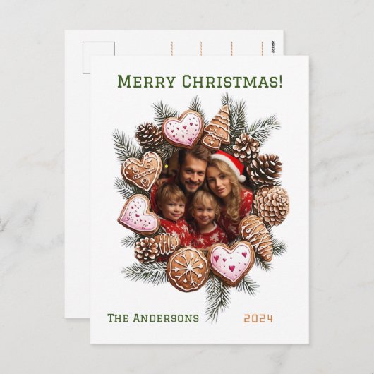 フェスティバルジンジャーブレッド写真パーソナライズされたクリスマス シーズンポストカード (正面/裏面)