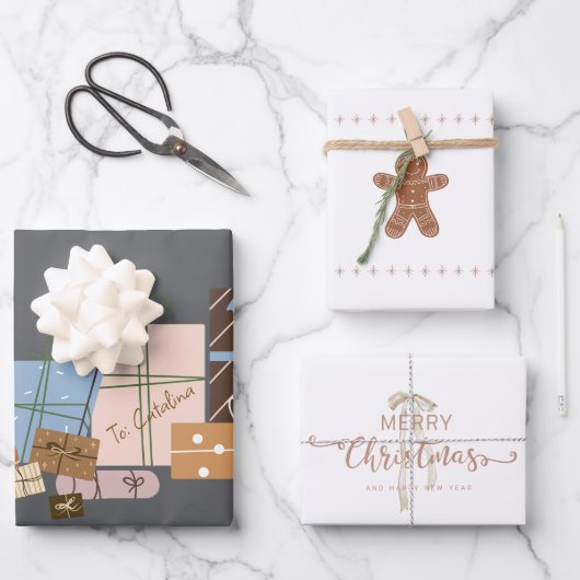 フェスティバルジンジャーブレッド3パッククリスマスギフトラップ ラッピングペーパーシート (正面)