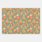 フェスティバルジンジャーブレッド、雪だるま&スターズクリスマス ラッピングペーパーシート (正面)