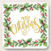 フェスティバルスクエアホリーリース-金ゴールドメリークリスマス コースター (正面)