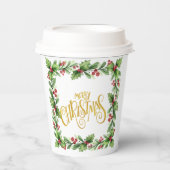 フェスティバルスクエアホリーリース-金ゴールドメリークリスマス 紙コップ (正面)