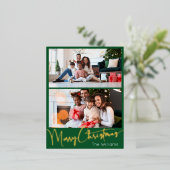 フェスティバルスクリプトグリーン2フォトメリークリスマス金ゴールド 箔シーズンポストカード (立ち正面)