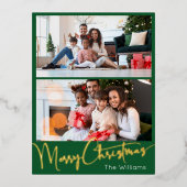 フェスティバルスクリプトグリーン2フォトメリークリスマス金ゴールド 箔シーズンポストカード (正面)