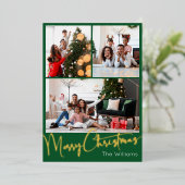 フェスティバルスクリプトグリーン3フォトメリークリスマス金ゴールド 箔シーズンカード (立ち正面)