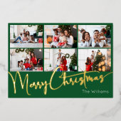 フェスティバルスクリプトグリーン9フォトメリークリスマス金ゴールド 箔シーズンカード (正面)