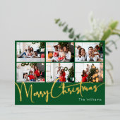 フェスティバルスクリプトグリーン9フォトメリークリスマス金ゴールド 箔シーズンカード (立ち正面)