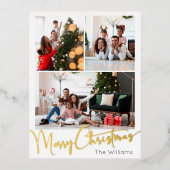 フェスティバルスクリプトスリーフォトメリークリスマス金ゴールド 箔シーズンポストカード (正面)