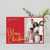 フェスティバルスクリプトレッドフォトメリークリスマス金ゴールド 箔シーズンカード (立ち正面)