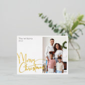 フェスティバルスクリプト写真メリークリスマス金ゴールド 箔シーズンポストカード (立ち正面)