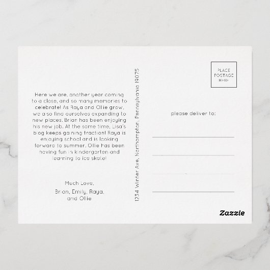 フェスティバルスクリプト5写真メリークリスマス金ゴールド 箔シーズンポストカード (裏面)