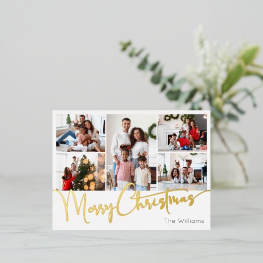 フェスティバルスクリプト5写真メリークリスマス金ゴールド 箔シーズンポストカード (立ち正面)