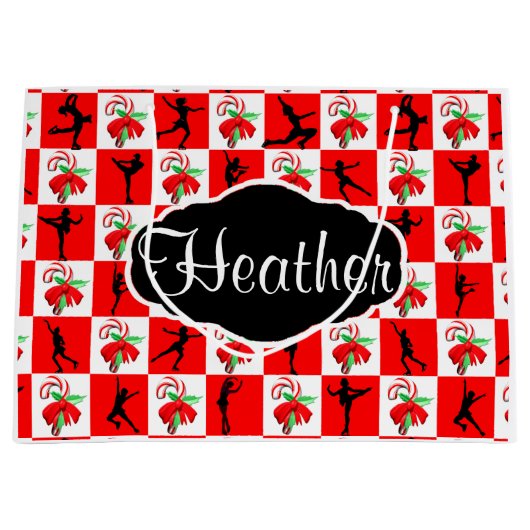 フェスティバルスケートで滑るクリスパーソナライズされたマス抱き枕 ラージペーパーバッグ (正面)