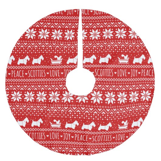 フェスティバルスコットドッグズクリスマス |スコティッシュテリア ブラッシュドポリエステルツリースカート (正面)