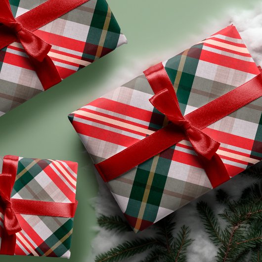 フェスティバルスタイリッシュキャンディーケインレッド緑の格子模様 ラッピングペーパーシート