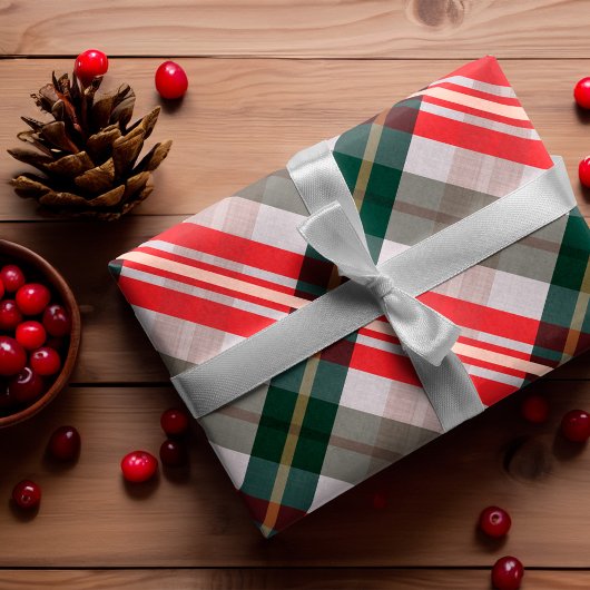 フェスティバルスタイリッシュキャンディーケインレッド緑の格子模様 ラッピングペーパー