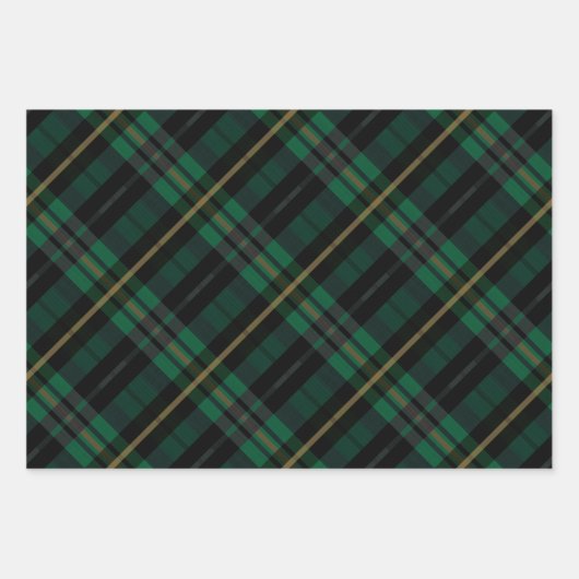 フェスティバルスタイリッシュダークフォレスト緑の格子模様 ラッピングペーパーシート (正面2)