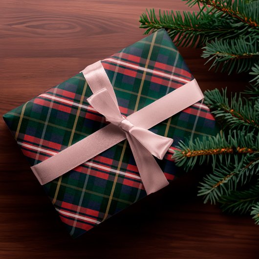 フェスティバルスタイリッシュダークレッド&グリーンプレイドパターン ラッピングペーパーシート