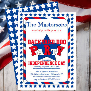 フェスティバルスターとストライプ愛国的7月4日BBQ I 招待状