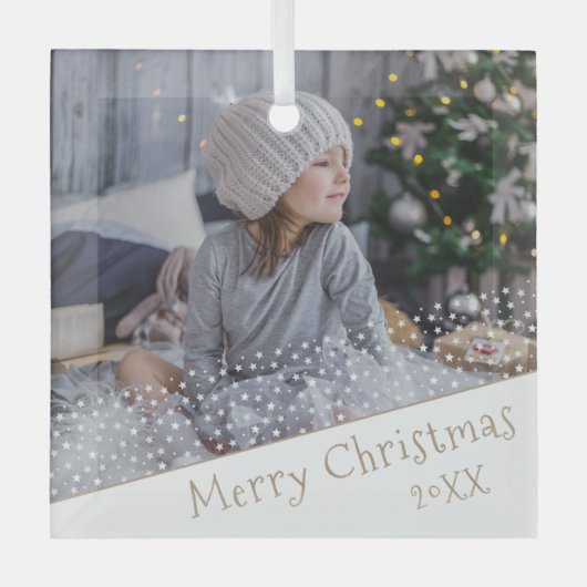 フェスティバルスターズクリスマスファミリー記念写真 ガラスオーナメント (正面)