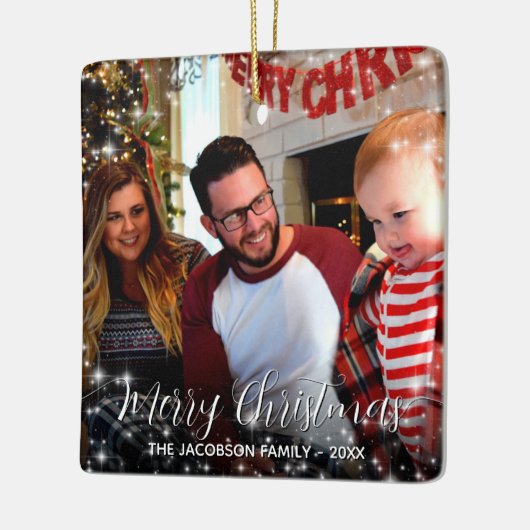 フェスティバルスターズメリークリスマスフォトホリデー セラミックオーナメント (左)