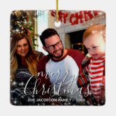 フェスティバルスターズメリークリスマスフォトホリデー セラミックオーナメント (裏面)