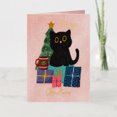 フェスティバルスターズ金ゴールドクリスマスキュートブラックキャットコーヒー 箔シーズンカード (正面)