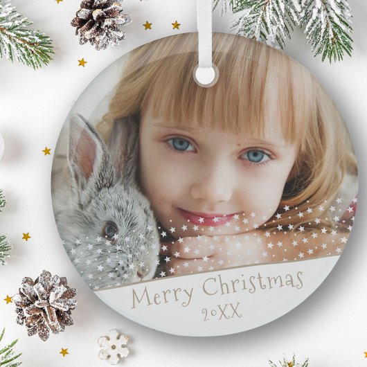 フェスティバルスターメリークリスマスファミリーキープサケ写真 ガラスオーナメント
