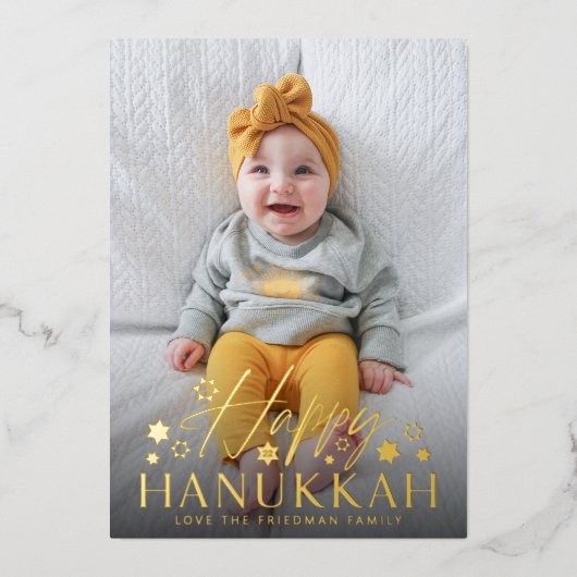 フェスティバルスターリーハッピーハヌッカフォト金ゴールド 箔シーズンカード (正面)