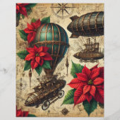 フェスティバルスチームパンク飛行船とポインセチア花模様 (裏面)