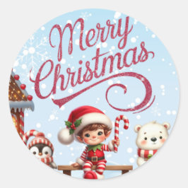 フェスティバルステッカーI小妖精や小人、ペンギン、ポーラーベア ラウンドシール