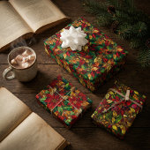 フェスティバルステンドグラスのポインセチア模様 ラッピングペーパーシート