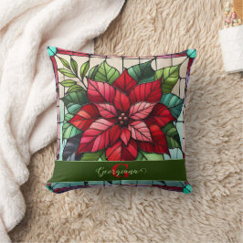 フェスティバルステンドグラスパーソナライズされたポインセチア クッション