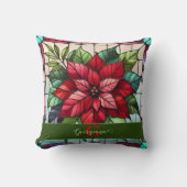 フェスティバルステンドグラスパーソナライズされたポインセチア クッション (正面)