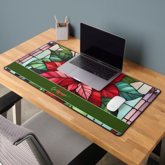 フェスティバルステンドグラスパーソナライズされたポインセチア デスクマット (オフィス2)
