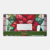 フェスティバルステンドグラスパーソナライズされたポインセチア デスクマット (キーボード&マウス)