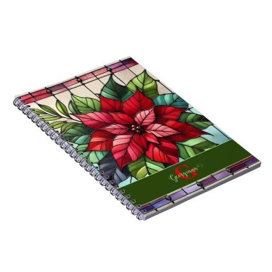 フェスティバルステンドグラスパーソナライズされたポインセチア ノートブック (右側)
