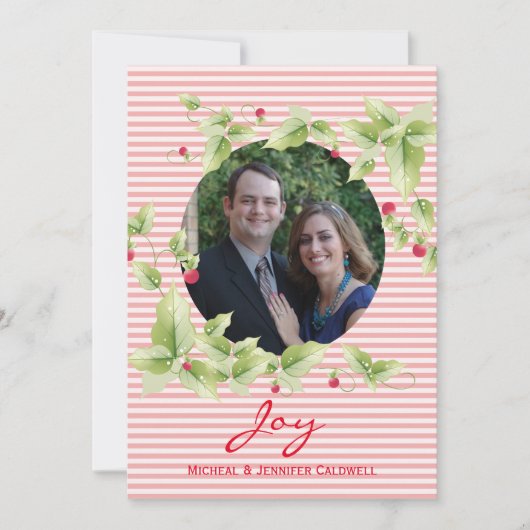 フェスティバルストライプとベリーフォトホリデーカード シーズンカード (正面)
