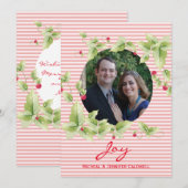 フェスティバルストライプとベリーフォトホリデーカード シーズンカード (正面/裏面)