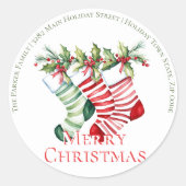 フェスティバルストライプのストッキングクリスマス差出人住所 ラウンドシール (正面)