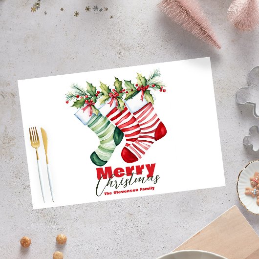 フェスティバルストライプのストッキングクリスマス紙ランチョンマット ペーパーパッド