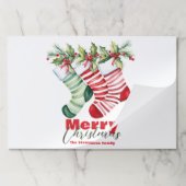 フェスティバルストライプのストッキングクリスマス紙ランチョンマット ペーパーパッド (折り畳み)