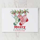 フェスティバルストライプのストッキングクリスマス紙ランチョンマット ペーパーパッド (正面)