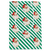 フェスティバルストライプグリーンレトロサンタクリスマス ミディアムペーパーバッグ (正面)