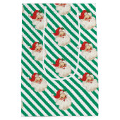 フェスティバルストライプグリーンレトロサンタクリスマス ミディアムペーパーバッグ (裏面)