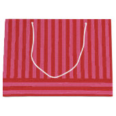 フェスティバルストライプピンクと赤おもしろいクリスマス ラージペーパーバッグ (正面)