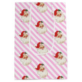 フェスティバルストライプピンクレトロサンタクリスマス ミディアムペーパーバッグ (裏面)