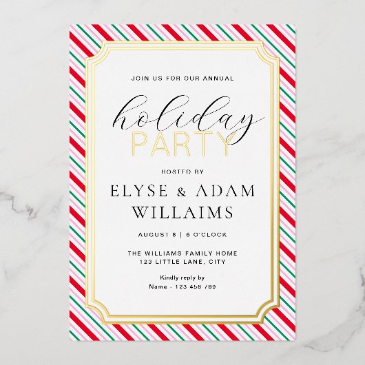 フェスティバルストライプホリデーパーティー 箔招待状 (正面)