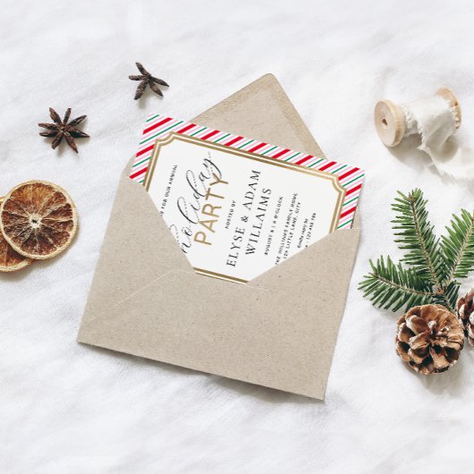 フェスティバルストライプホリデーパーティー 箔招待状