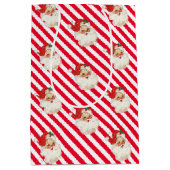 フェスティバルストライプレッドレトロサンタクリスマス ミディアムペーパーバッグ (正面)